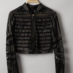 Stylish Unique Leather Shirt with see through mesh great for a night out S